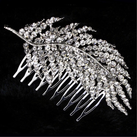 Bridal hair diamond hair leaf piece comb boho - Picture 5 of 8